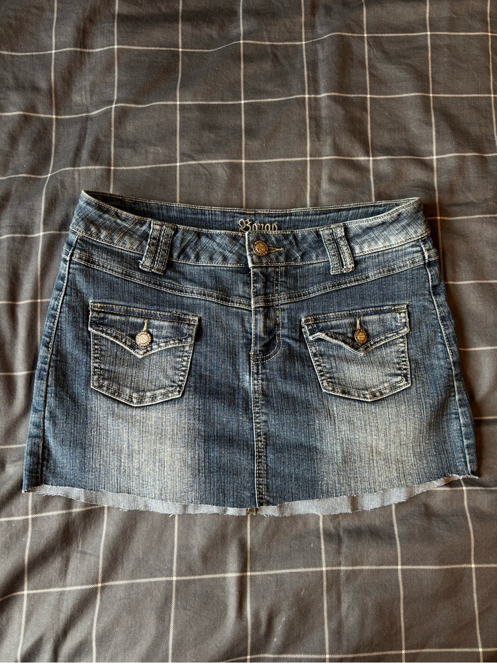 BONGO Blue Denim Mini Skirt with Front Patch Pockets